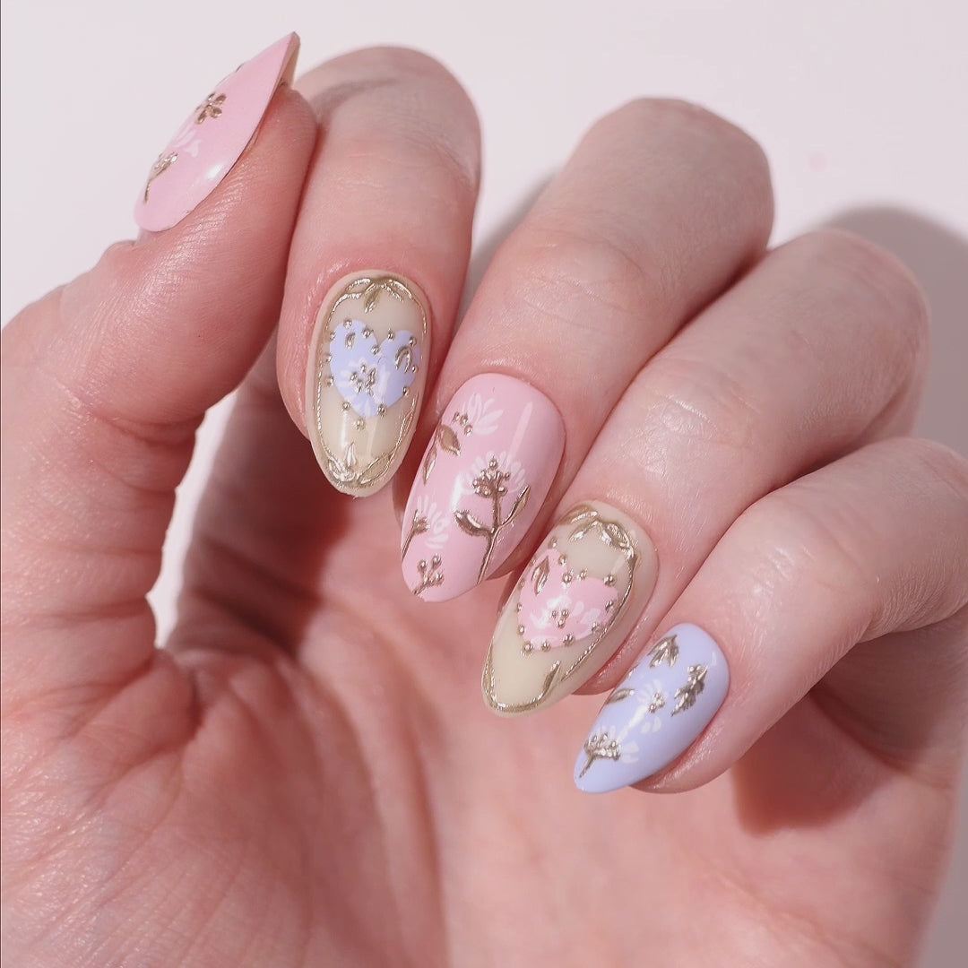 Champagne Lace - Almond Sustainable Nails